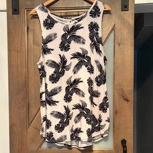 Old Navy Black & White Palm-Print Sleeveless Tank Size XL